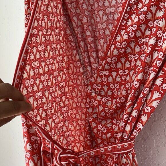 Max Studio Dress Women M Red Floral True Wrap Midi Feminine Garden Party Boho - Picture 6 of 10